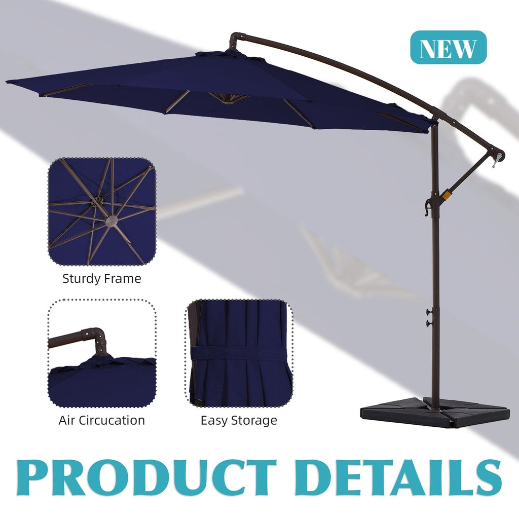 10 ft Steel Crank-lift Cantilever Umbrella With Weighted Base