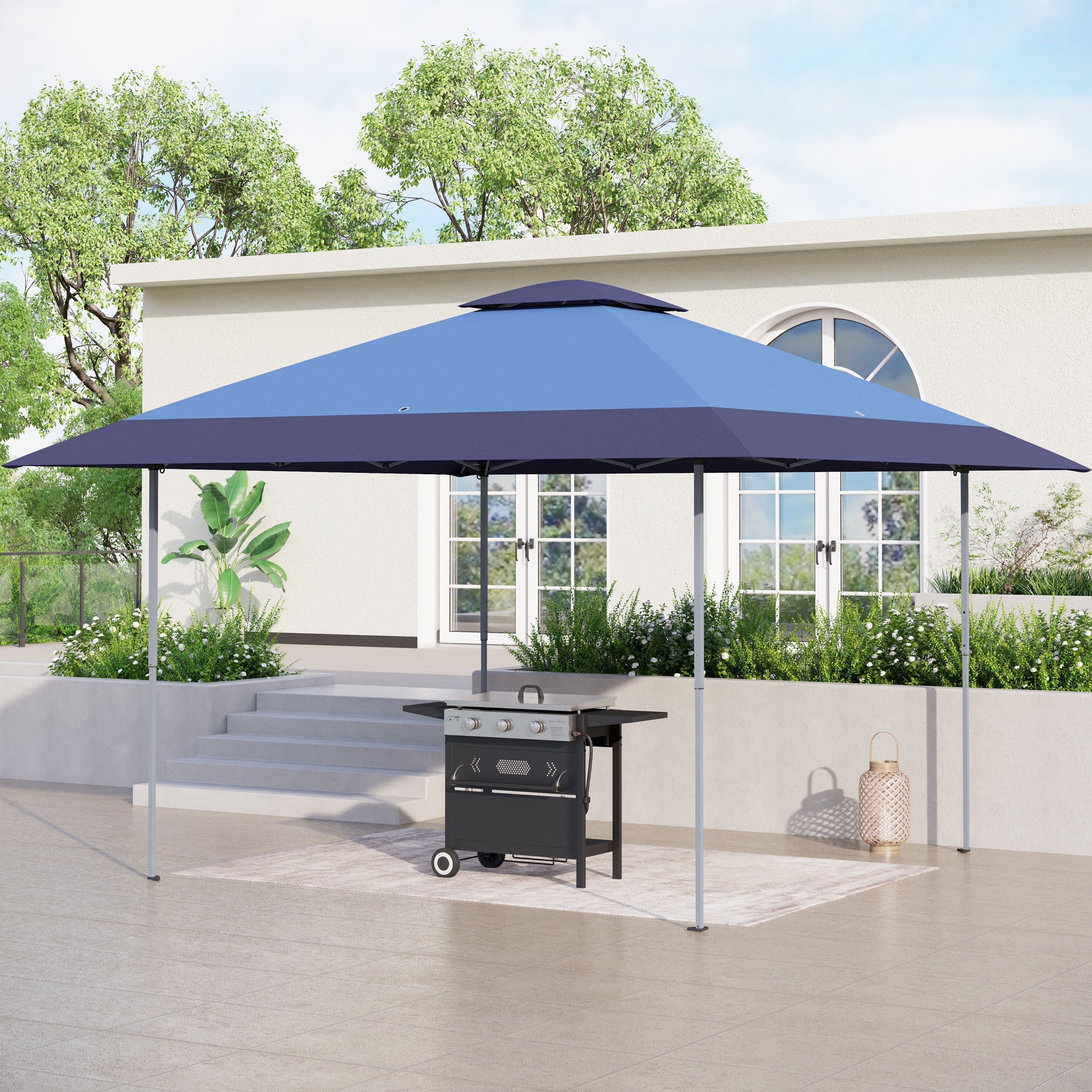 13' x 13' Outdoor Canopy Patio Gazebo Reinforced garden Pop-up Canopy Tentwith Elegant Corner Curtain - 13x13ft
