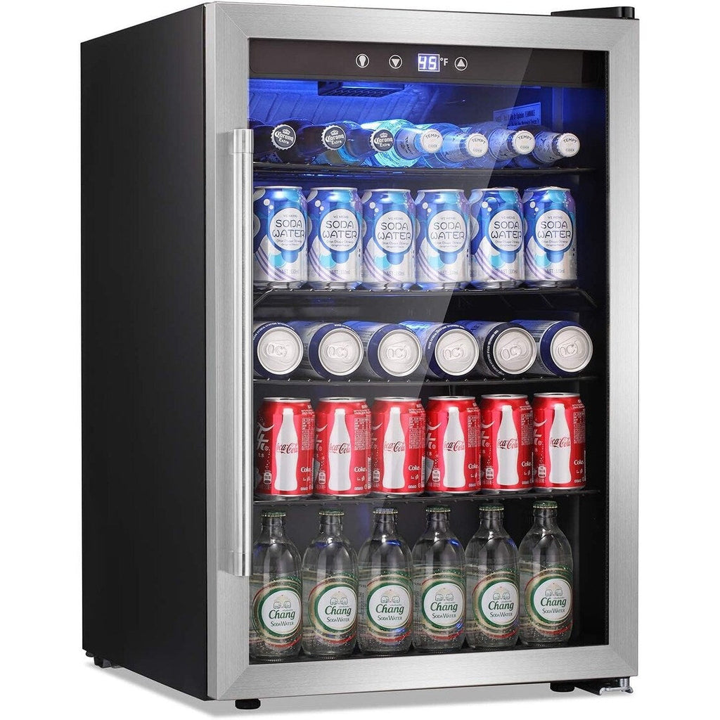 145 Can Beverage Refrigerator, 4.4Cu.Ft. Mini Fridge with Glass Door for Soda, Beer, Wine – Clear Front for Home, Office, or Bar