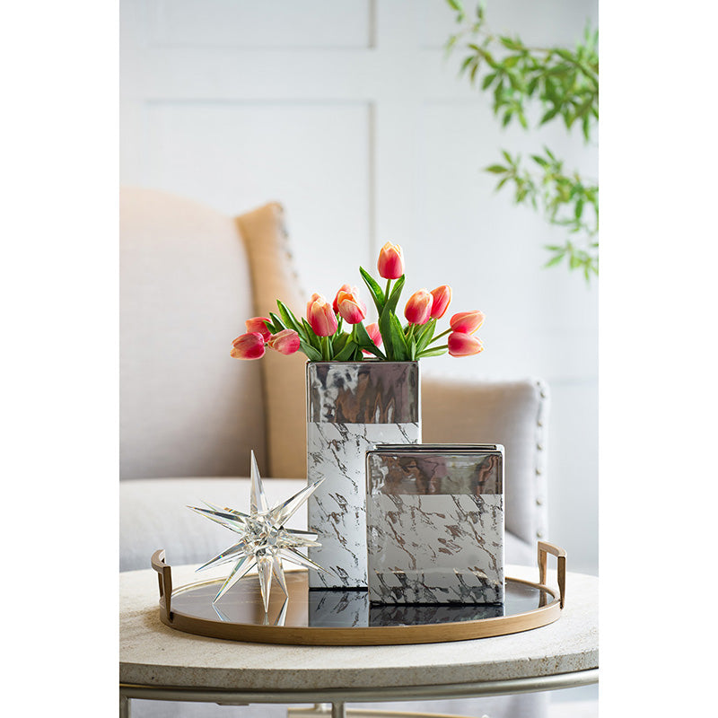 AB - MORDEN CHIC SILVER AND WHITE CERAMIC VASE