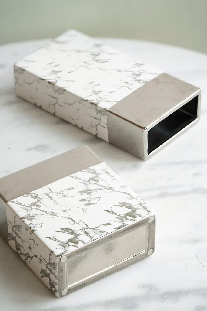 AB - MORDEN CHIC SILVER AND WHITE CERAMIC VASE