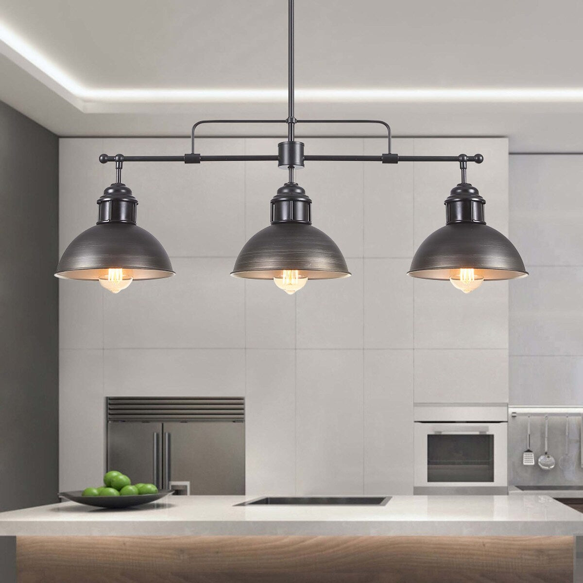 3-Light Industrial Farmhouse Dome Pendant Metal Linear Kitchen Island Pendant Light Oil Rubbed Bronze Finish