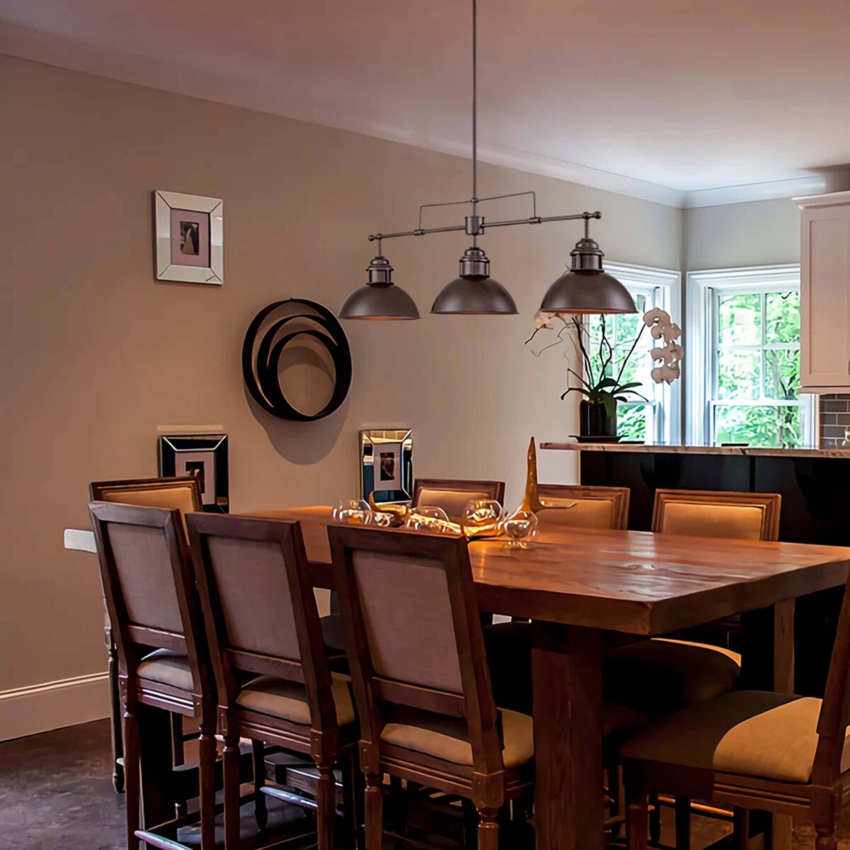 3-Light Industrial Farmhouse Dome Pendant Metal Linear Kitchen Island Pendant Light Oil Rubbed Bronze Finish