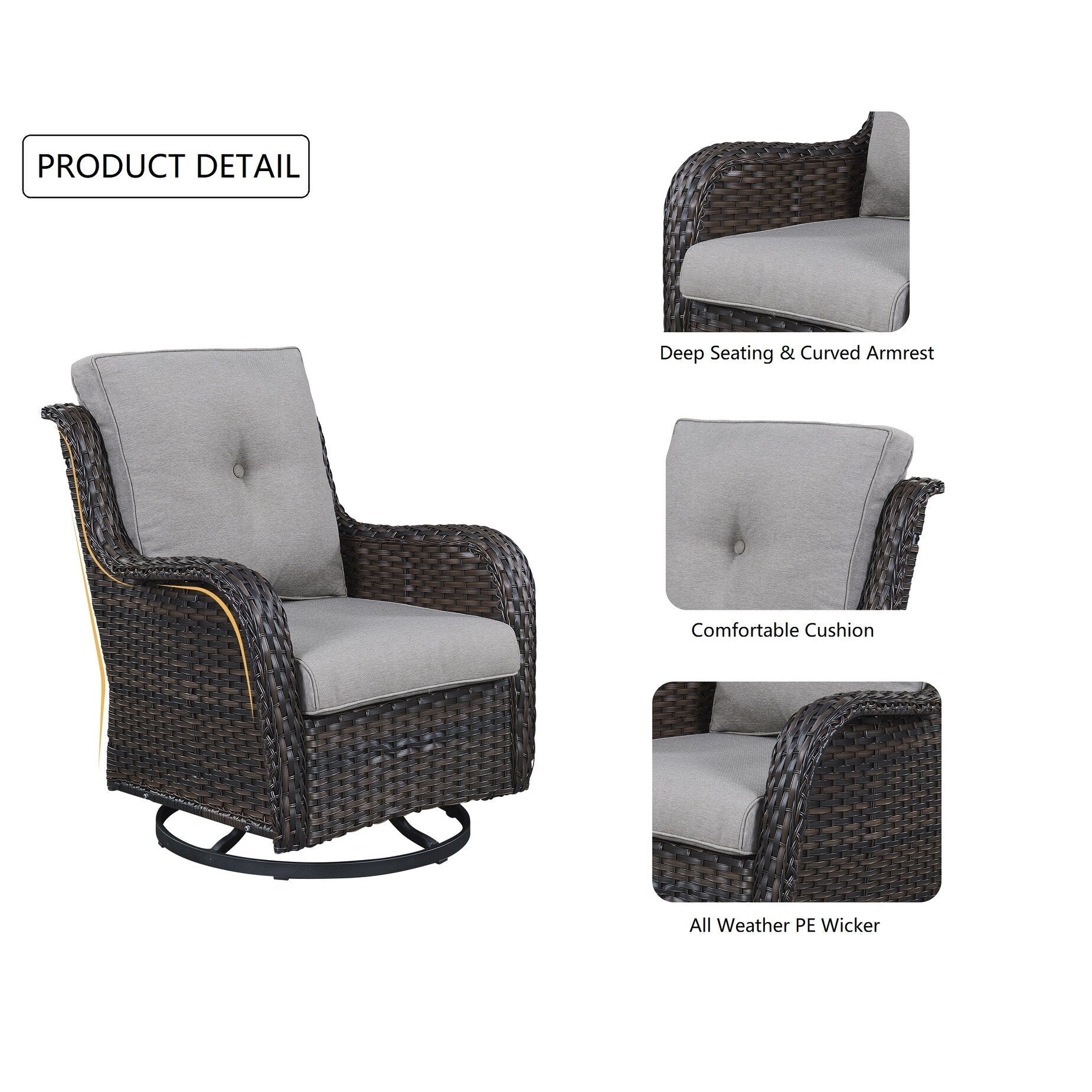 Gymojoy 3 Piece Outdoor Wicker Swivel Rocker with Cushion & Table