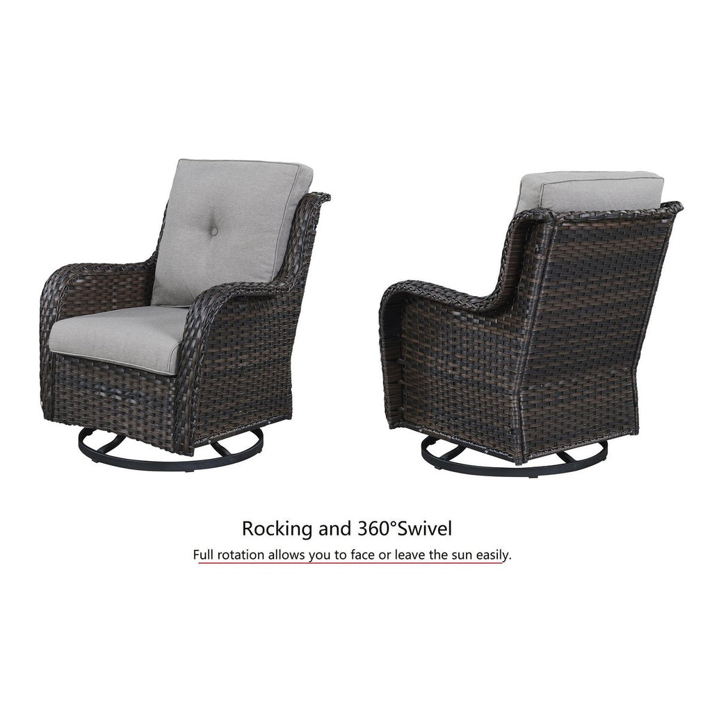 Gymojoy 3 Piece Outdoor Wicker Swivel Rocker with Cushion & Table