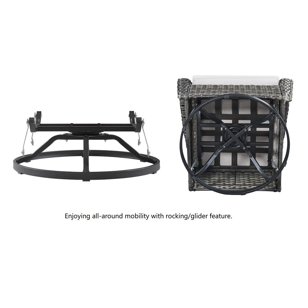 Gymojoy 3 Piece Outdoor Wicker Swivel Rocker with Cushion & Table