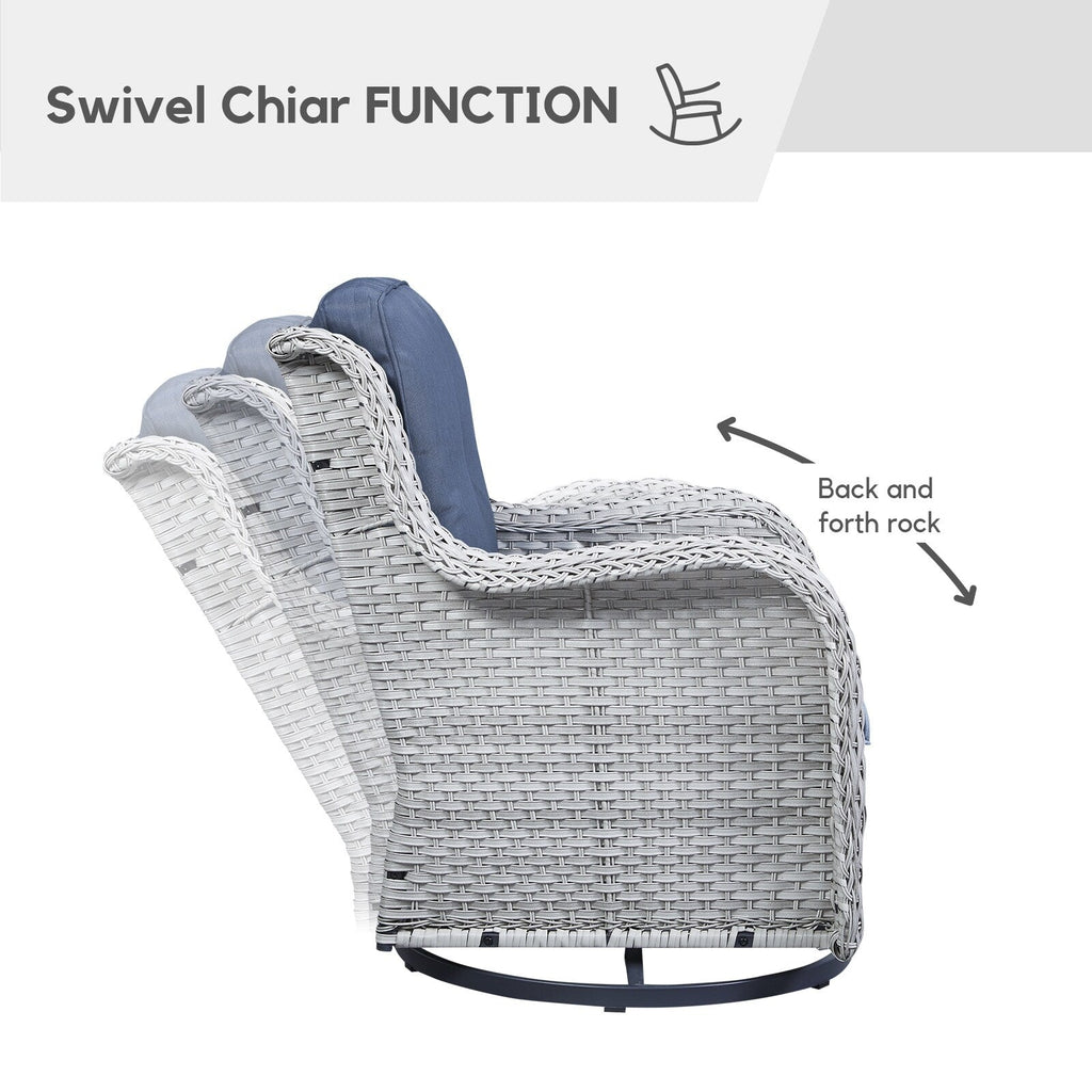Gymojoy 3 Piece Outdoor Wicker Swivel Rocker with Cushion & Table
