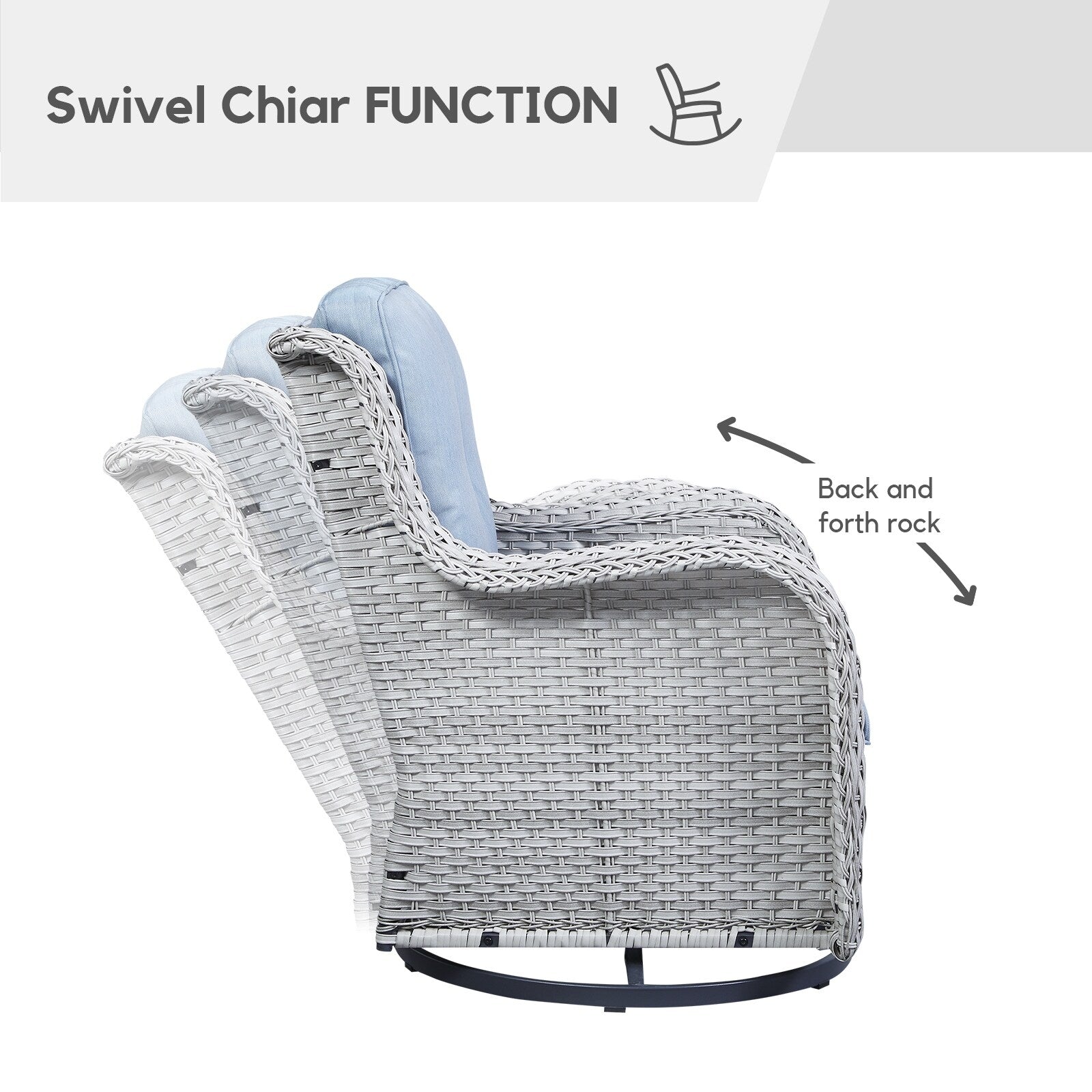 Gymojoy 3 Piece Outdoor Wicker Swivel Rocker with Cushion & Table