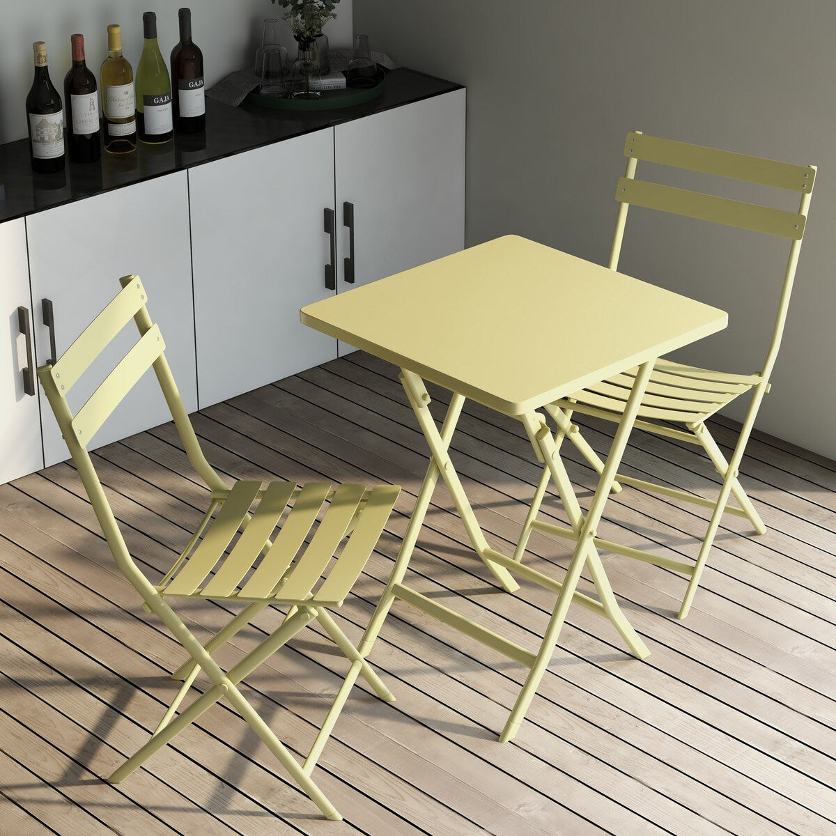 3 Piece Patio Minimalist Bistro Set Foldable Square Table & Chairs - 3-Piece