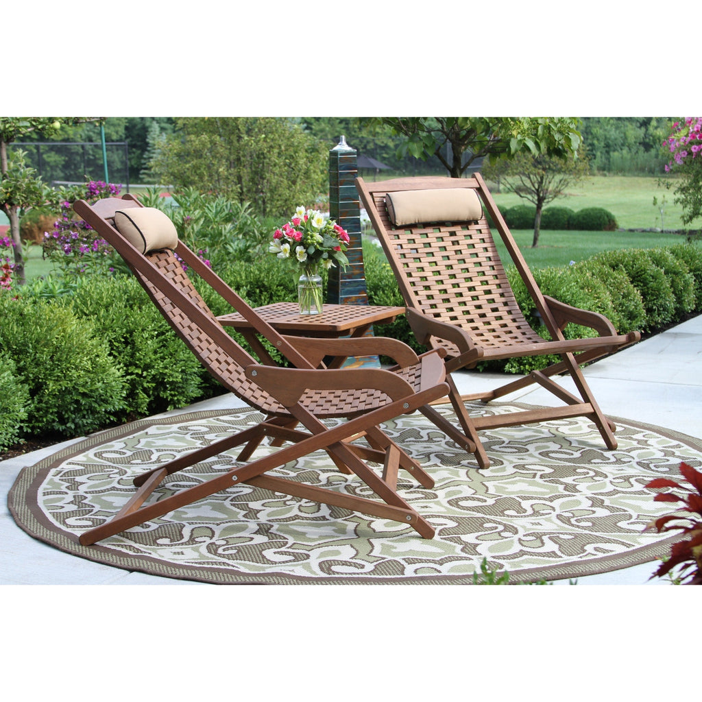 3 pc. Eilaf Eucalyptus Folding Swing Lounger Set with Accent Table