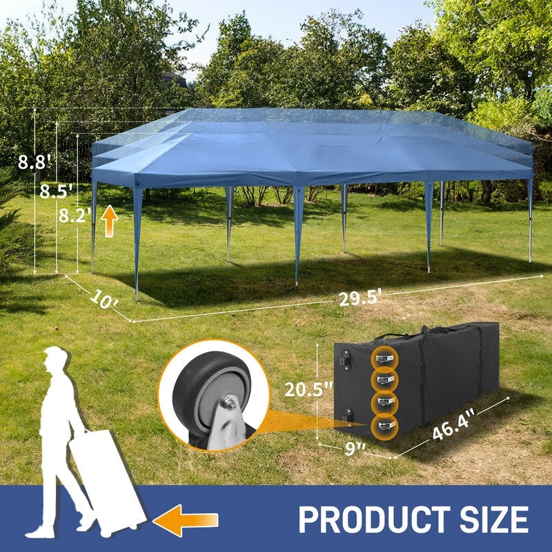 30x10FT Pop-up Oxford Cloth With 8 Sandbags and 8 Sidewalls With Tugboat Bag Canopy Gazebo - 30x10x8.8FT(WDH)