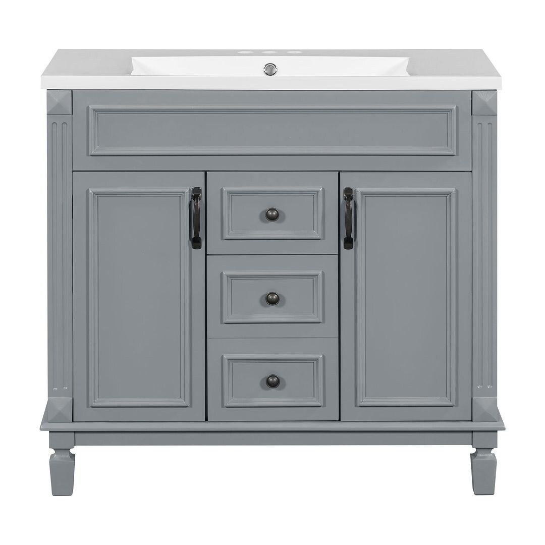 36'' Modern Bathroom Vanity with Top Sink and Mirror Cabinet,2 Doors and 2 Drawers