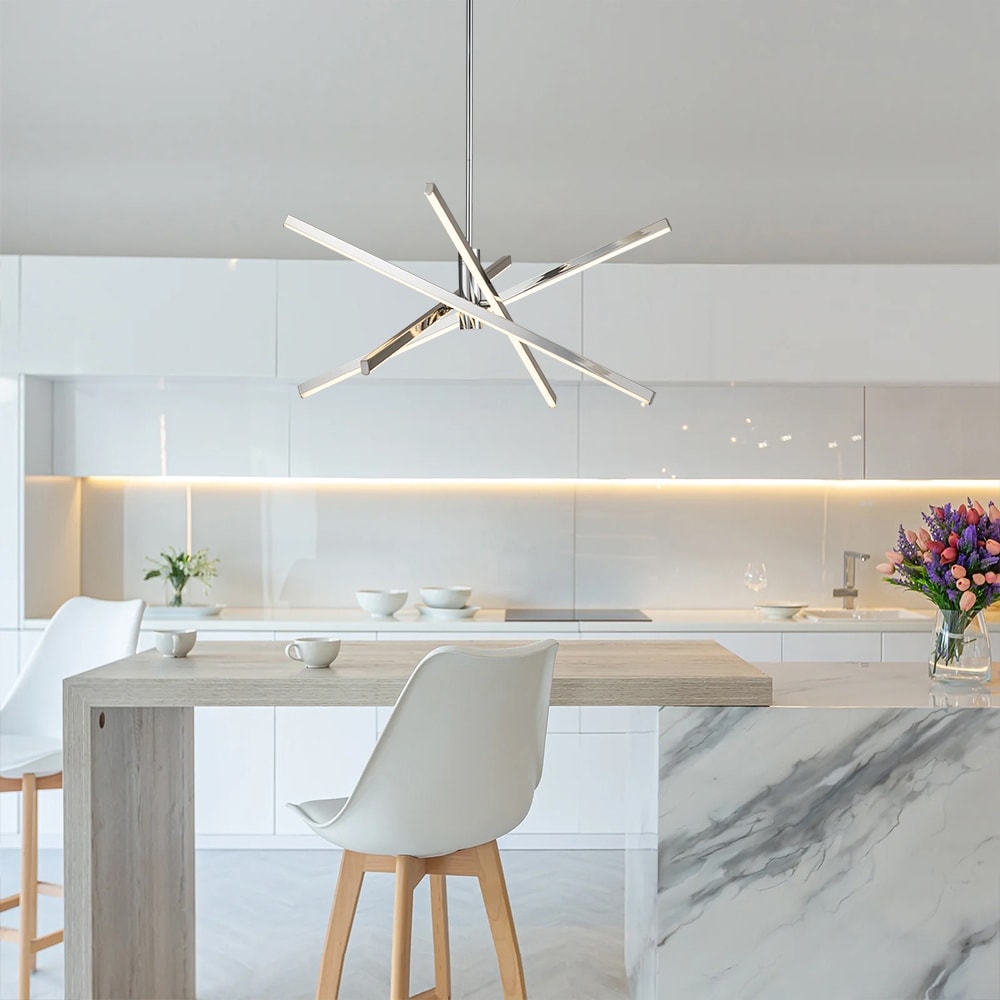 Black/ Gold Modern Aluminum LED Chandelier Linear Sputnik Ceiling Pendant Light for Living/ Dining Room/ Kitchen