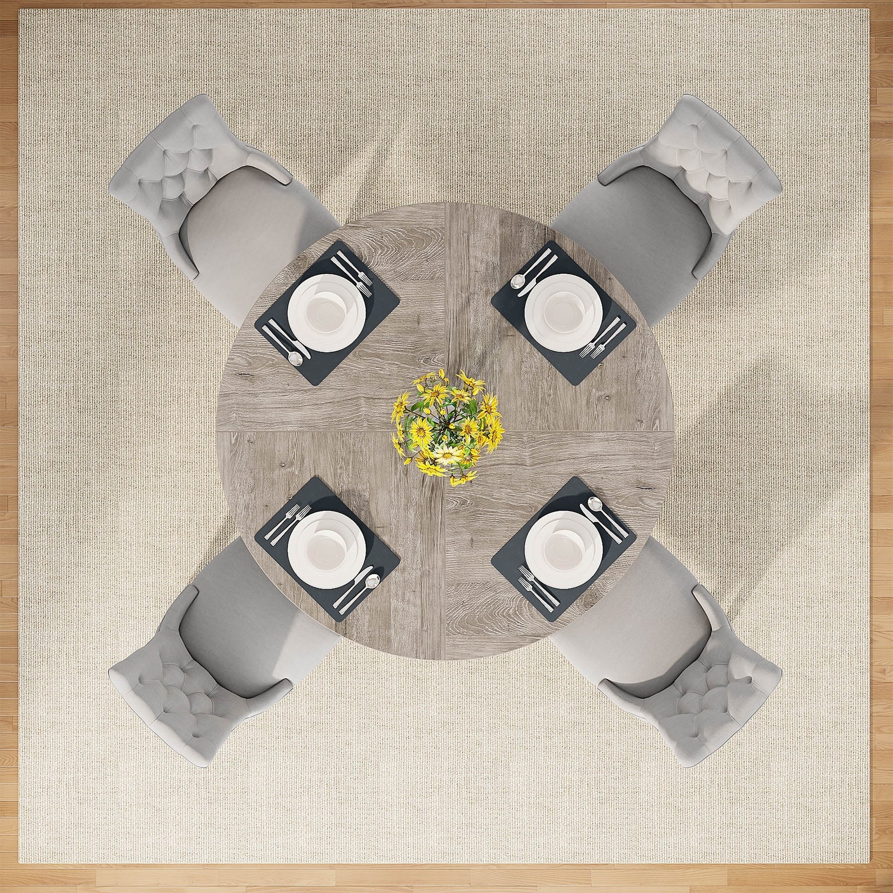 47 Round Dining Table for 4, Farmhouse Kitchen Table Small Dinner Table Wood Kitchen Table for Dining Room Living Room