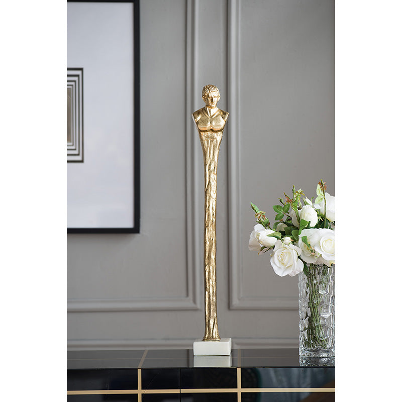 AB-Elongated Gold Roman Statue on White Marble Base