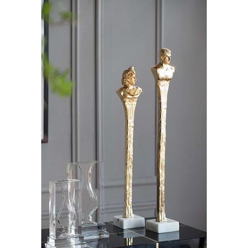 AB-Elongated Gold Roman Statue on White Marble Base