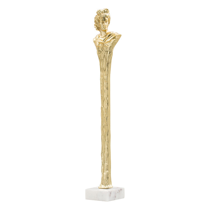 AB-Elongated Gold Roman Statue on White Marble Base