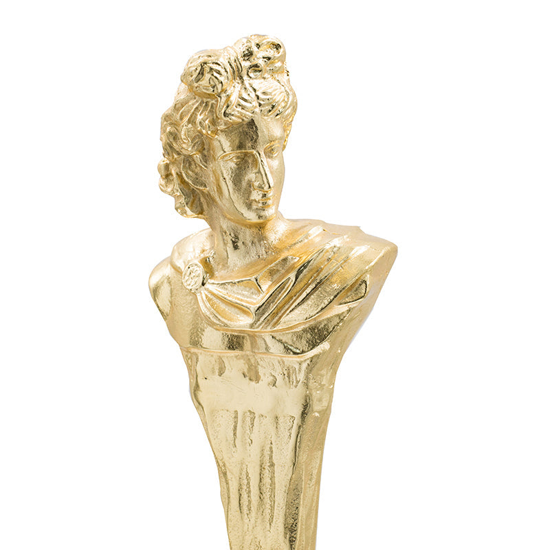 AB-Elongated Gold Roman Statue on White Marble Base
