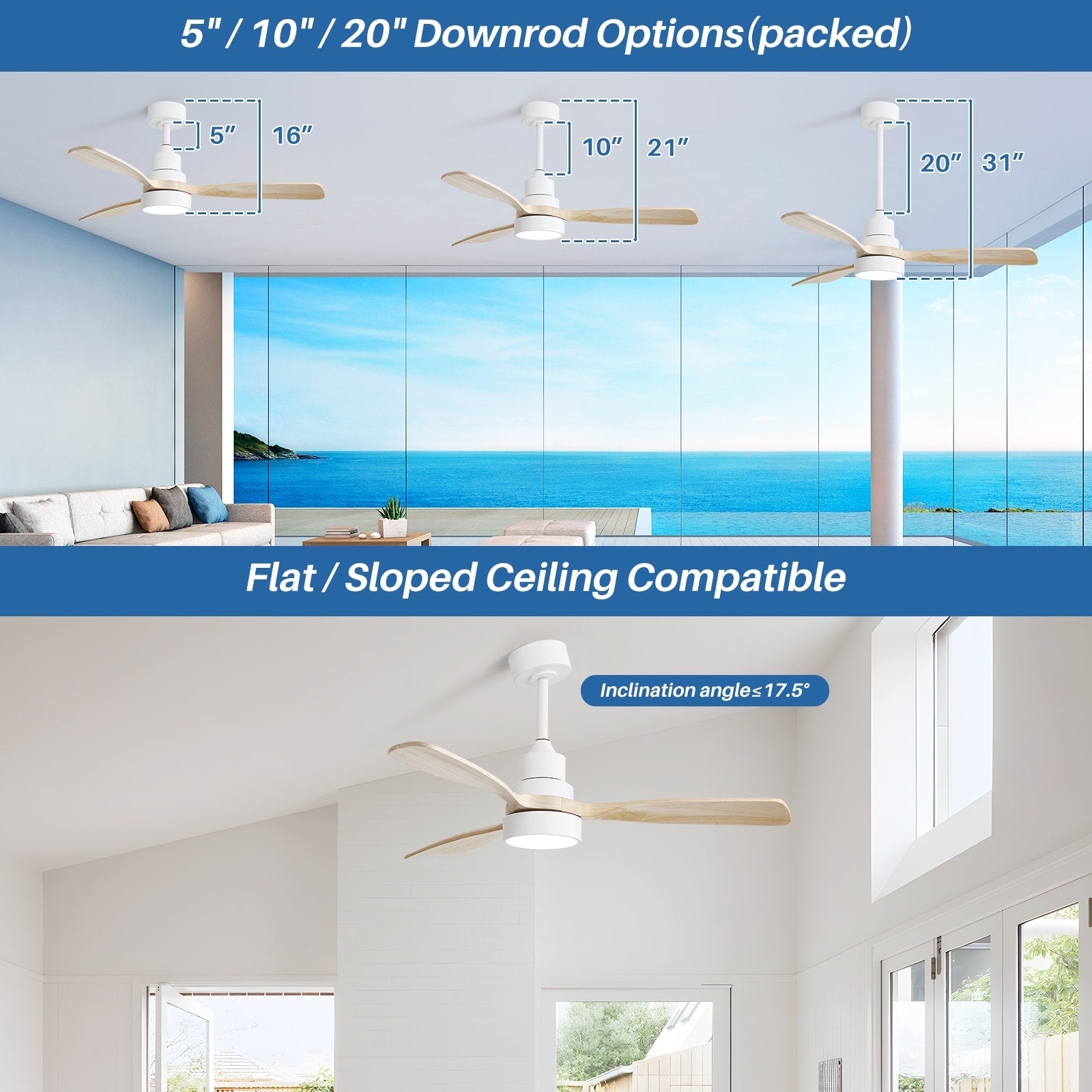 48 and 52 Integrated LED Ceiling Fan with Light and Remote, Reversible DC Motor