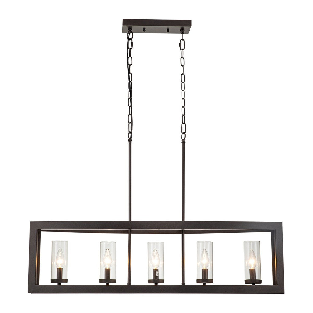 5-Light Mid-Century Modern Industrial Linear Kitchen Island Pendant Vintage Rectangle Glass Chandelier