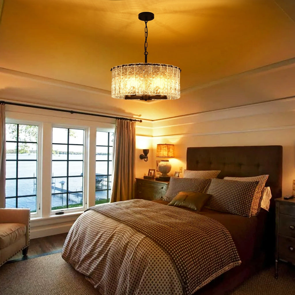 5-Light Modern Round Drum Chandelier, Classic Semi Flush Mount Chandelier, Kitchen Island Pendant Light for Dining Room