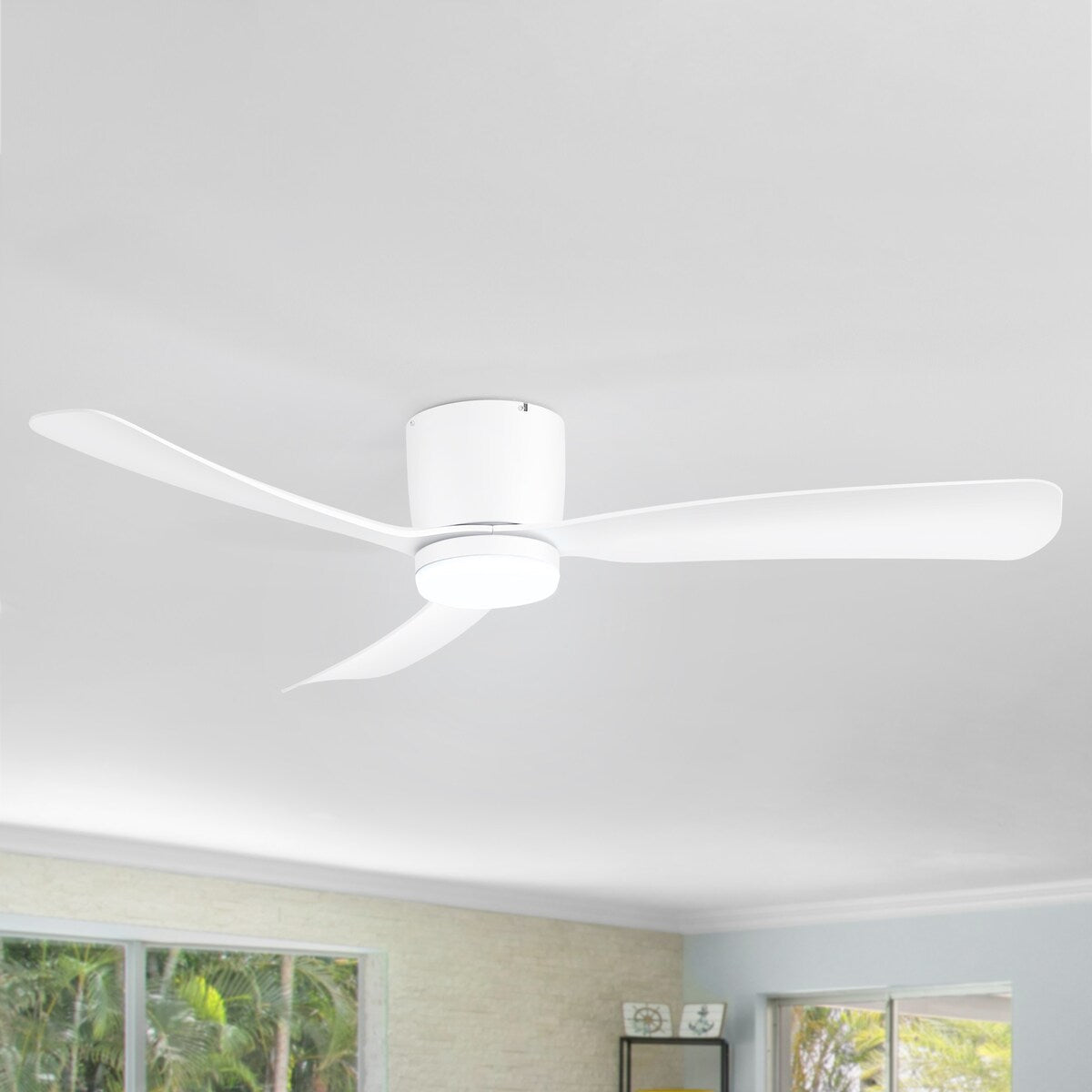 52 Inch Black/White Flush Mount LED Ceiling Fan with Lights Remote(3-Blade)