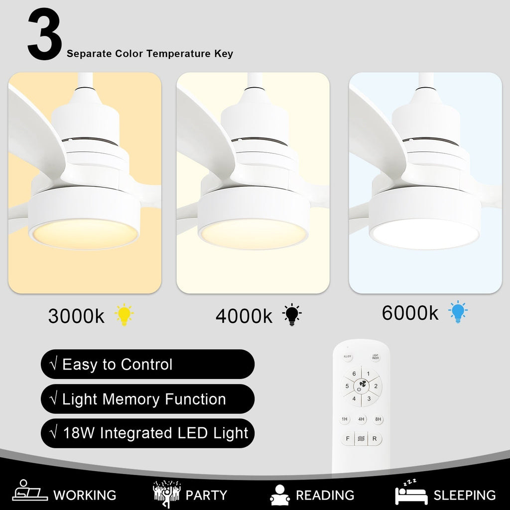 48 and 52 Integrated LED Ceiling Fan with Light and Remote, Reversible DC Motor
