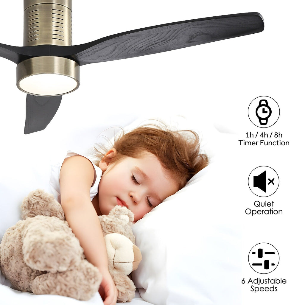 52 Inch Farmhouse Style Flush Mount Ceiling Fan with Light and Remote Control, Reversible DC Motor