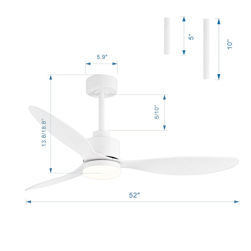 52 Inch LED Ceiling Fan with Lights Remote(3-Blade)