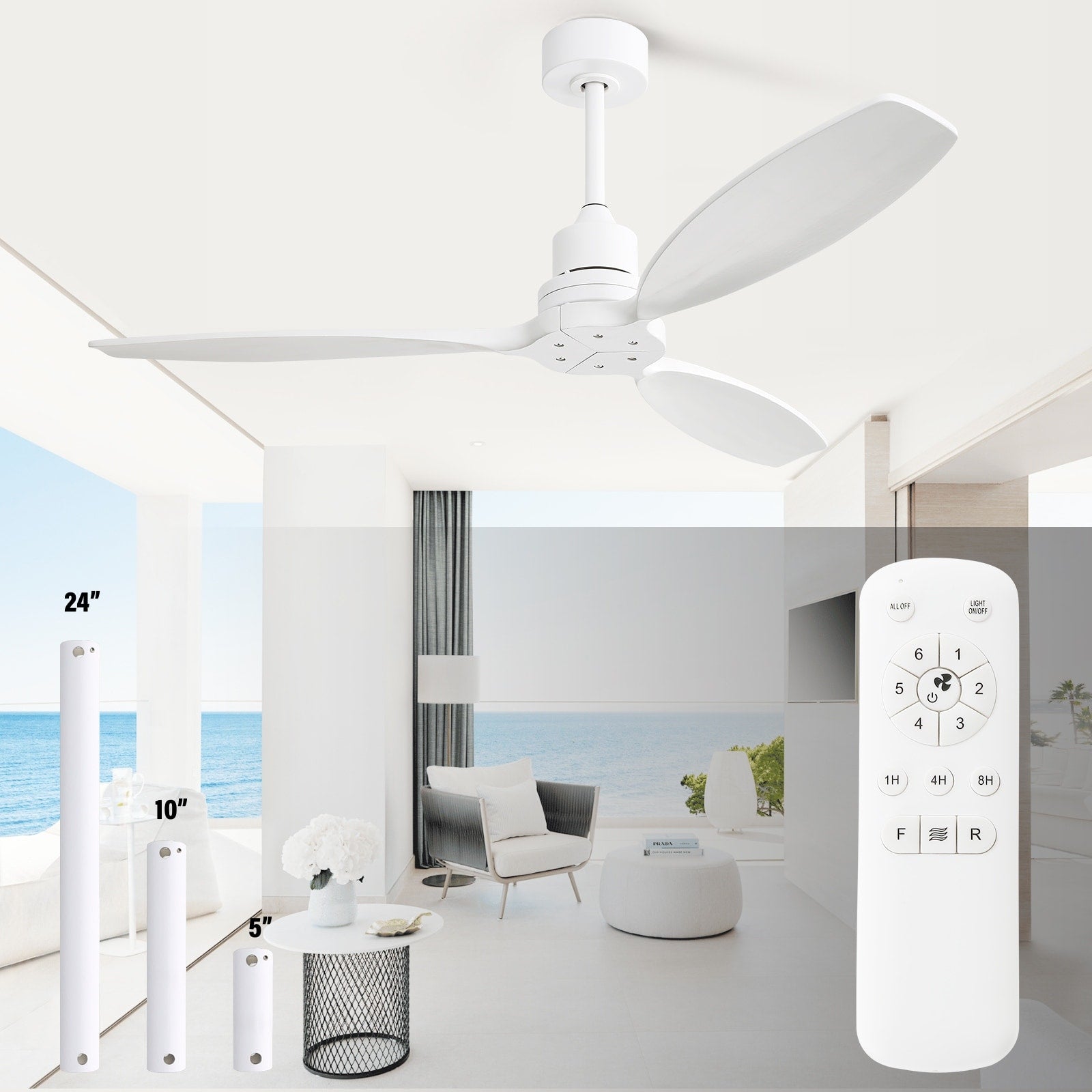 52 inch Modern Solid Wood / ABS Ceiling Fan With Remote Control(No Light),6 WInd Speed,Reversible Airflow