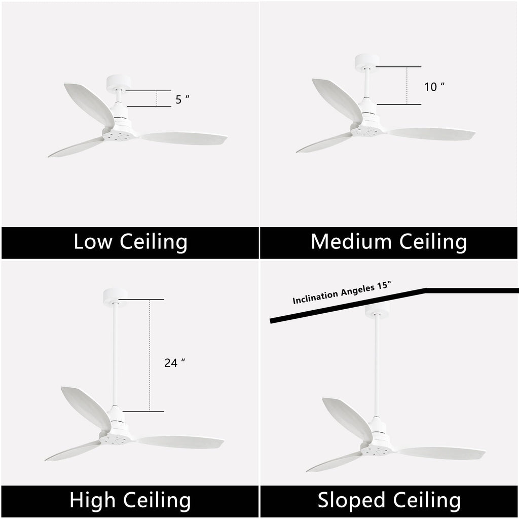 52 inch Modern Solid Wood / ABS Ceiling Fan With Remote Control(No Light),6 WInd Speed,Reversible Airflow