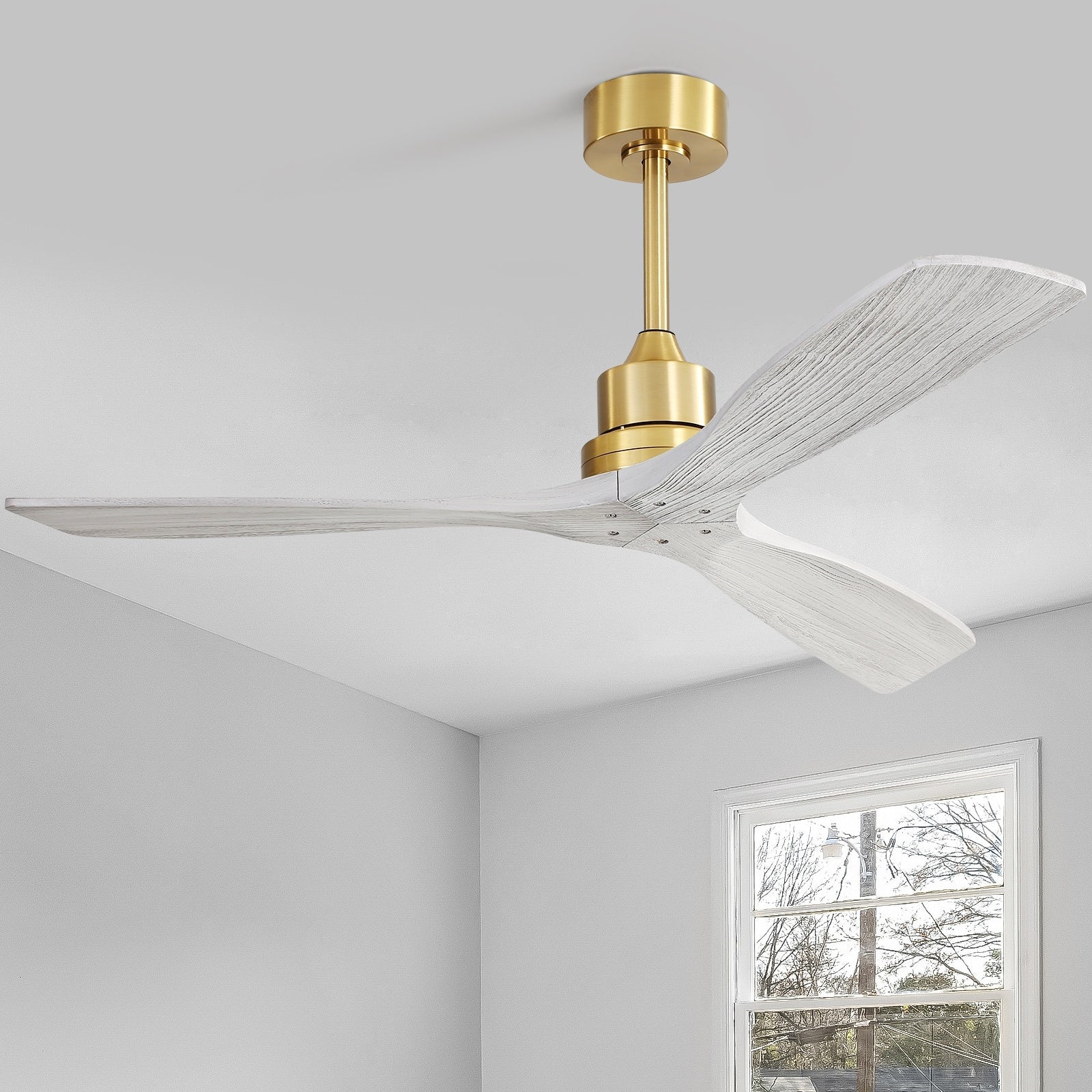 52 inch Modern Solid Wood / ABS Ceiling Fan With Remote Control(No Light),6 WInd Speed,Reversible Airflow