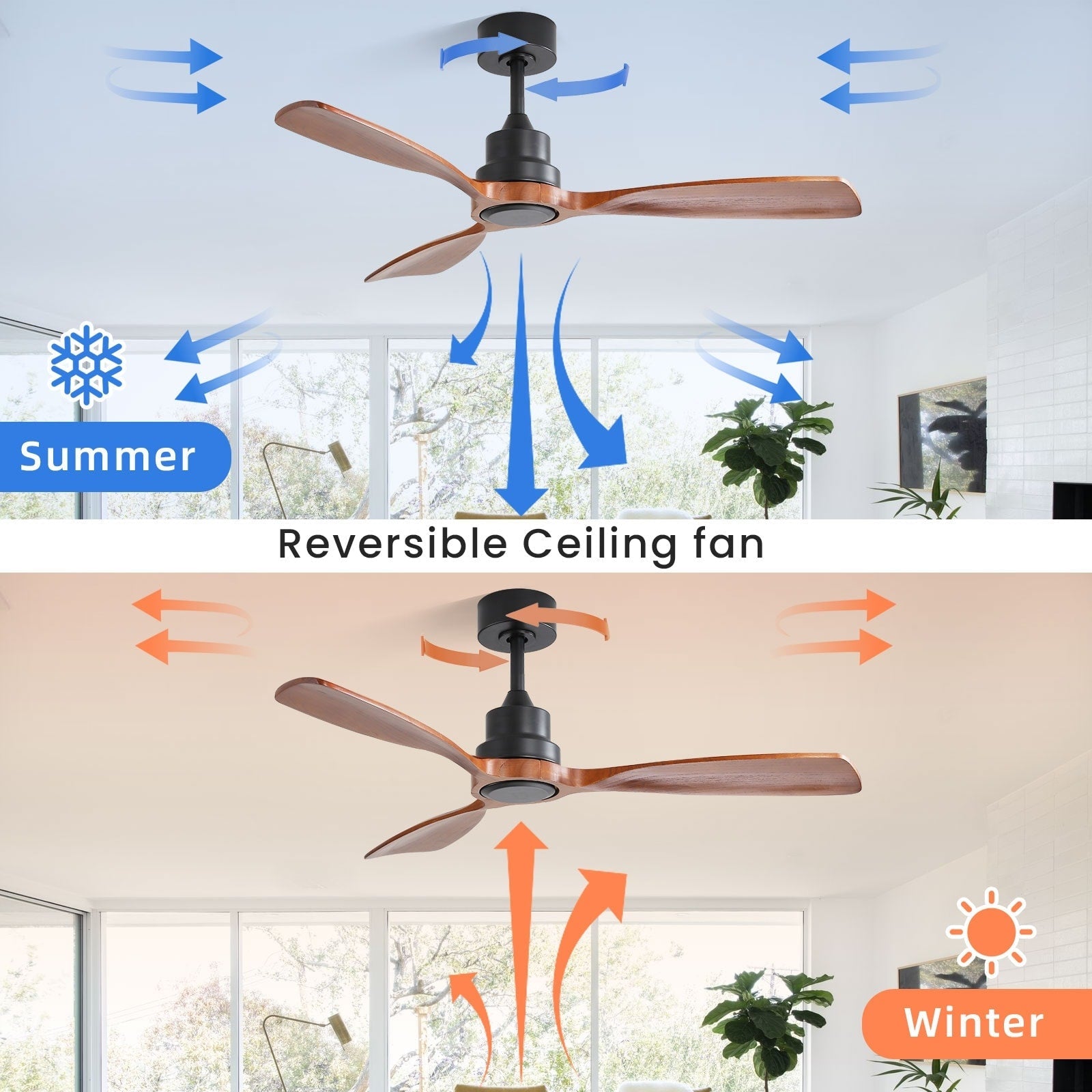 52/60/48 Noiseless Walnut Wood Ceiling Fan with Remote Control, Integrated Light Optional