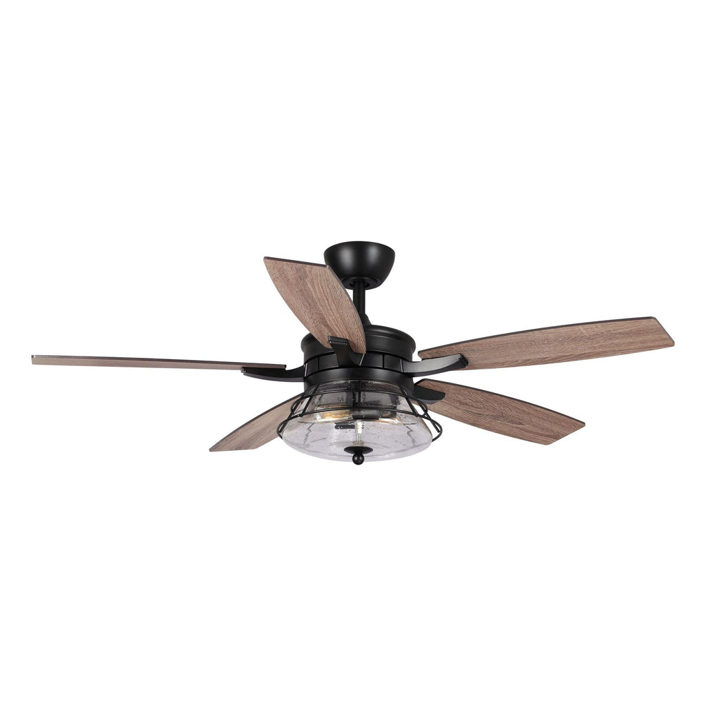 52 Industrial Seeded Glass Black Decorative Ceiling Fan with Remote and Light Kit