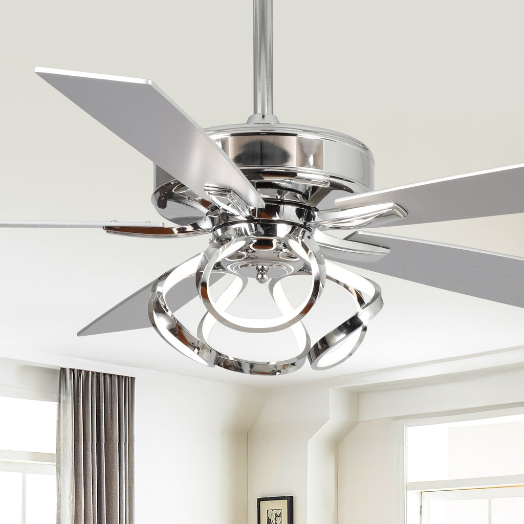 52 Modern Chrome/ Black Indoor Dimmable LED Ceiling Fan with Light and Remote