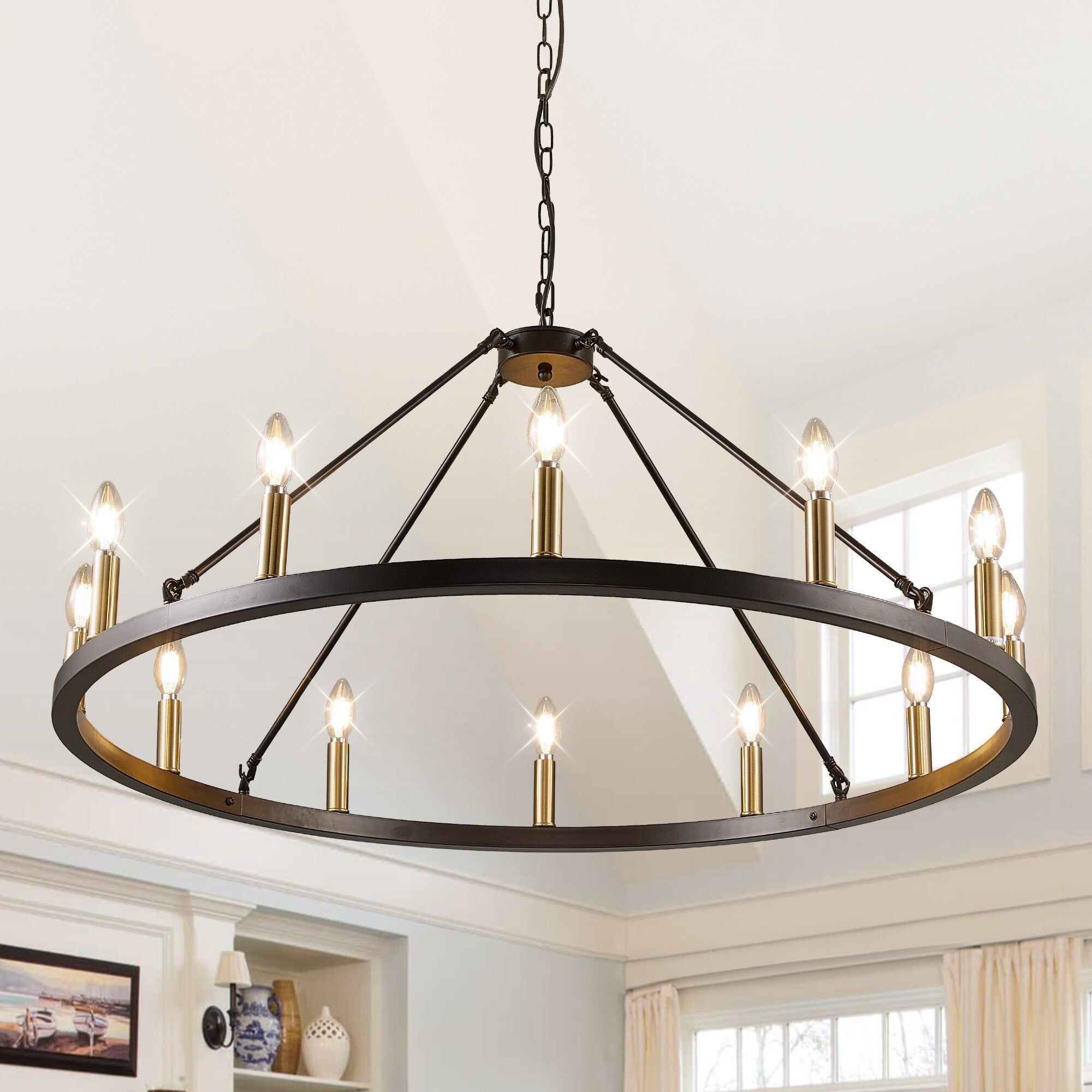 54-inch Round Wagon Wheel 24-light Chandelier