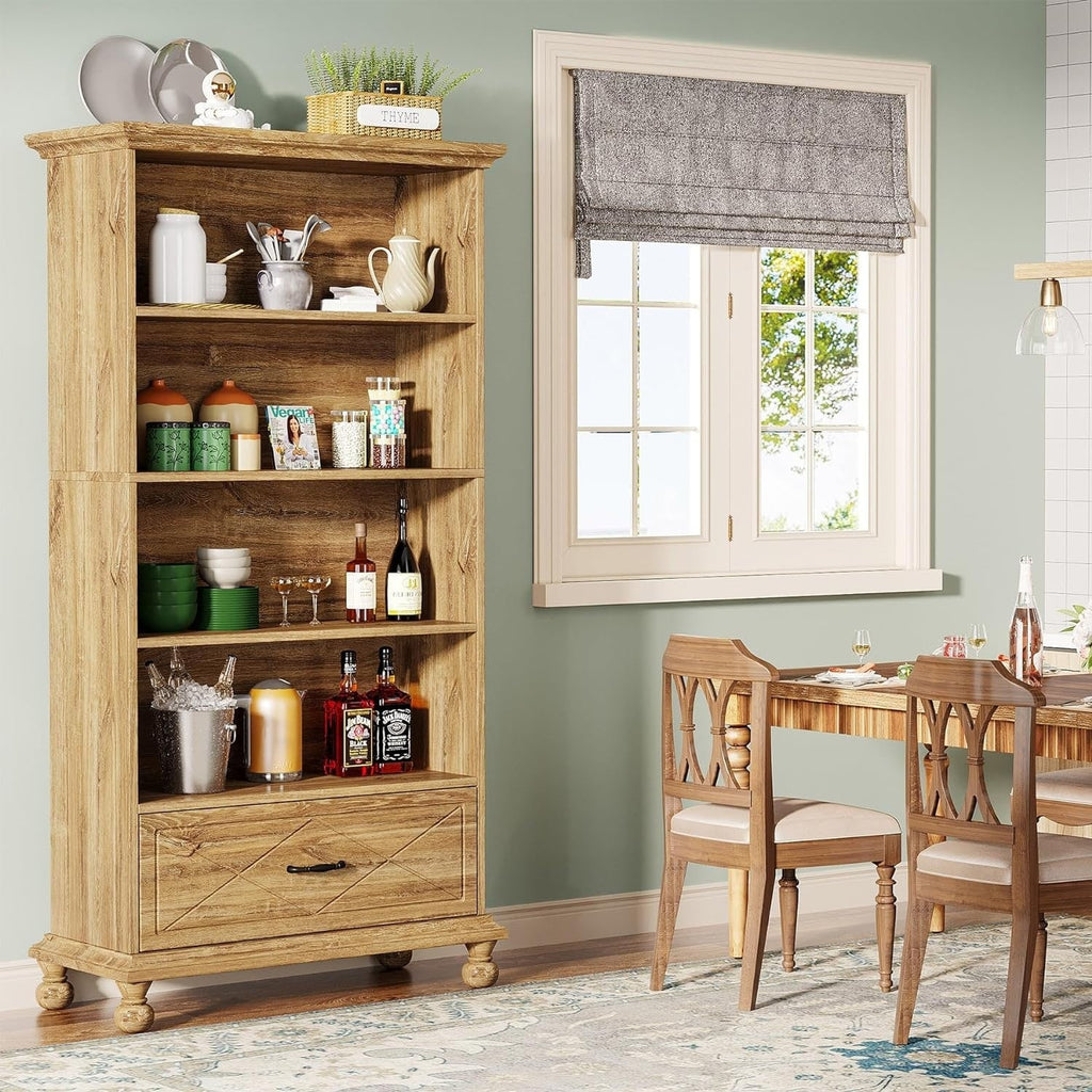 6-Shelf Bookcase Bookshelf with Drawer 71 Book Shelf for Living Room