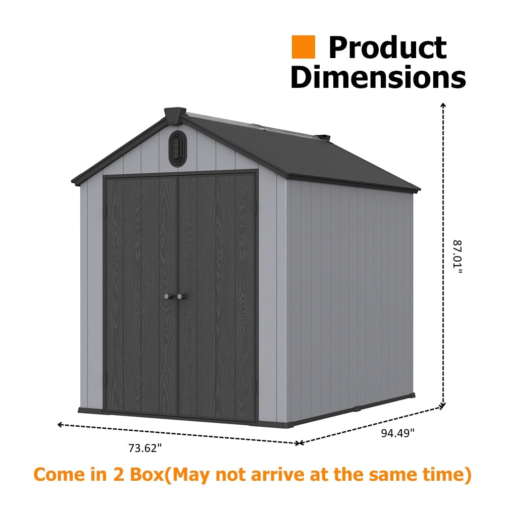 6 ft x 4 ft/6 ft x 8 ft/8 ft x 6 ft/8 ft x 10 ft All-Weather Resin Outdoor Plastic Storage Shed w/Floor, Spire Tool Shed