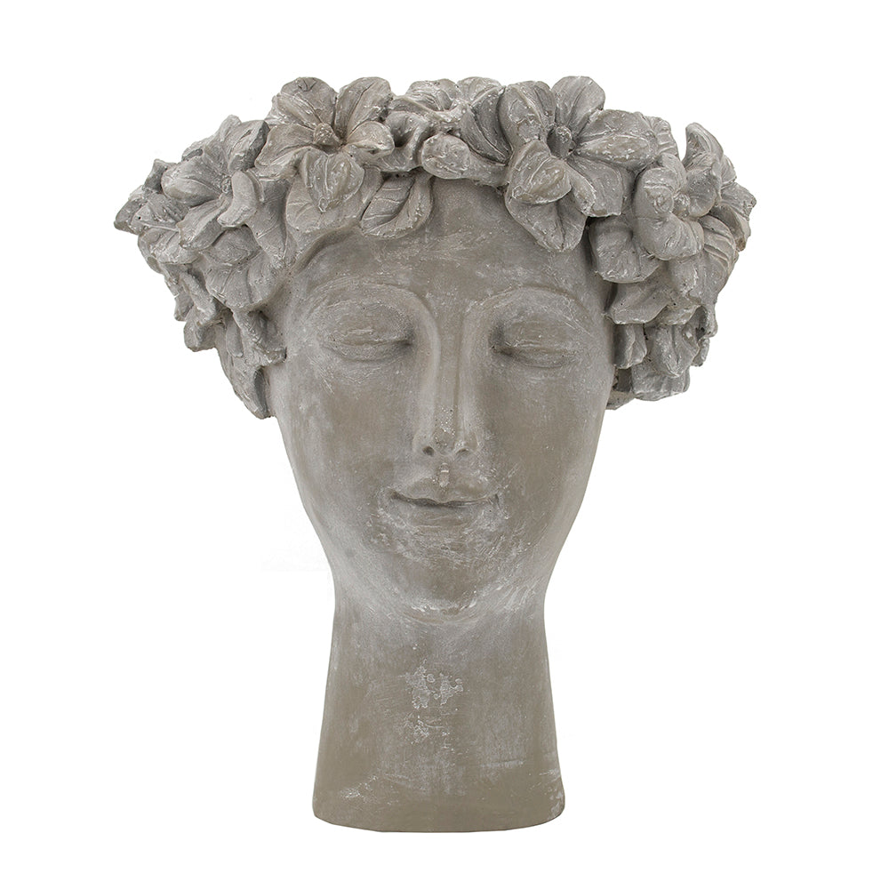 AB-Gray Cement Female Head Bust Planter