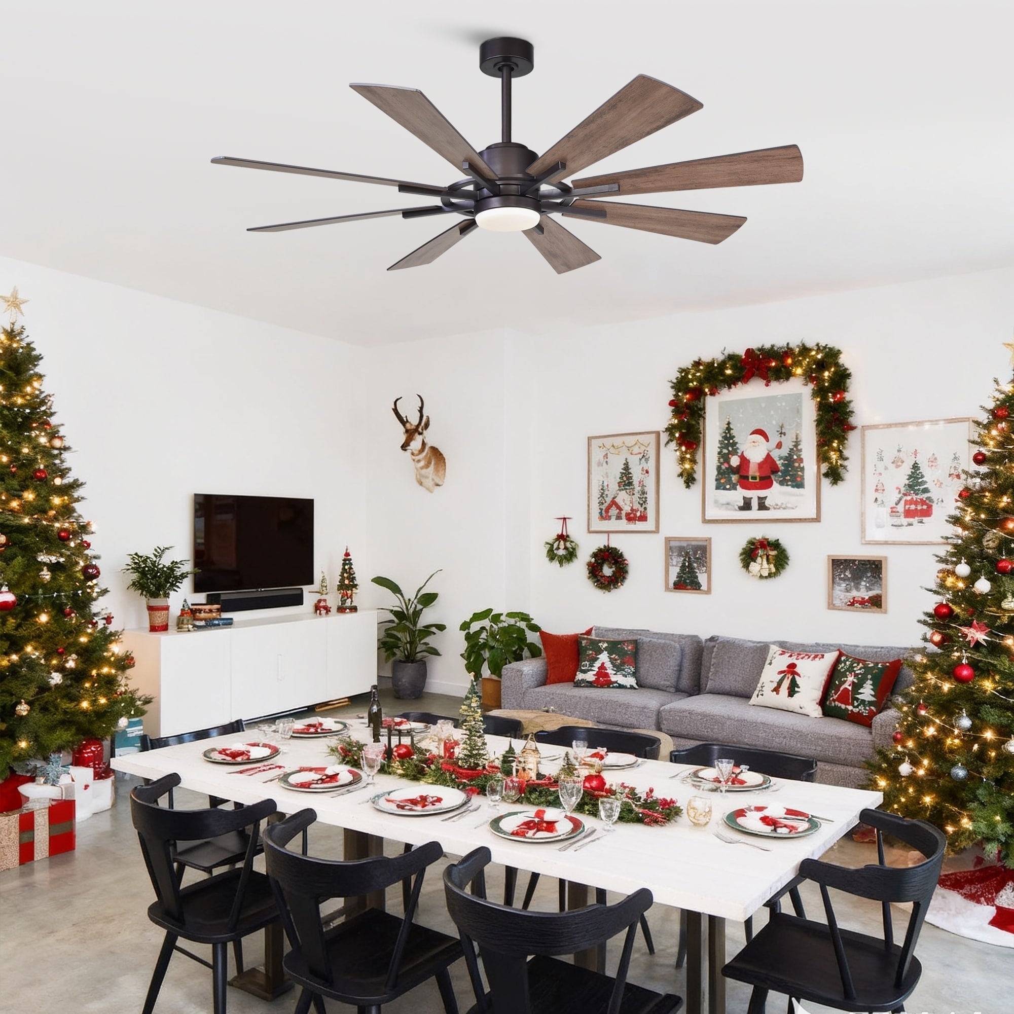 60 Oil-rubbed Bronze Large Windmill Ceiling Fan with Light and Remote - 60 Inches