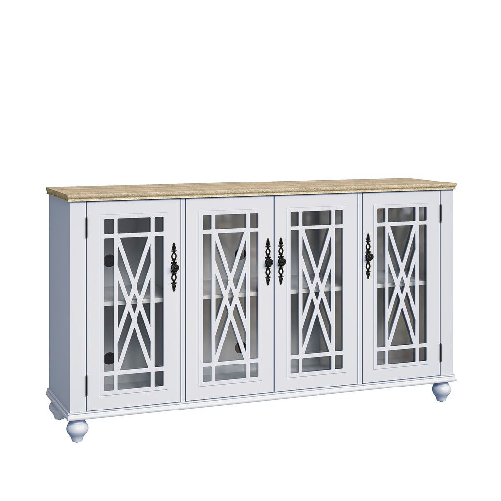 63 Vintage Style Wood Kitchen Accent Buffet Sideboard Cabinet - 63 in Width