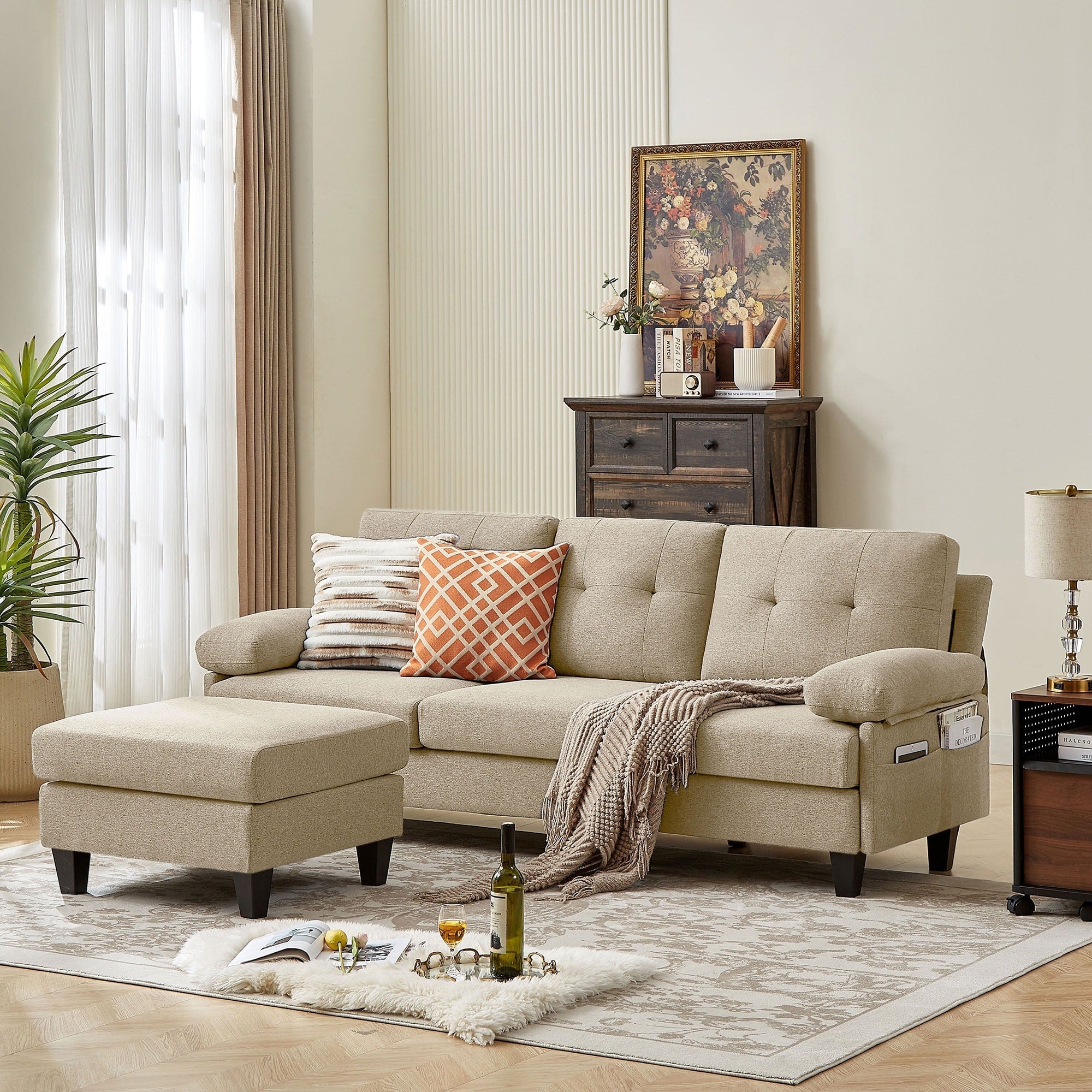 86.22 L Shaped Sectional Sofa with Side Storage Pockets