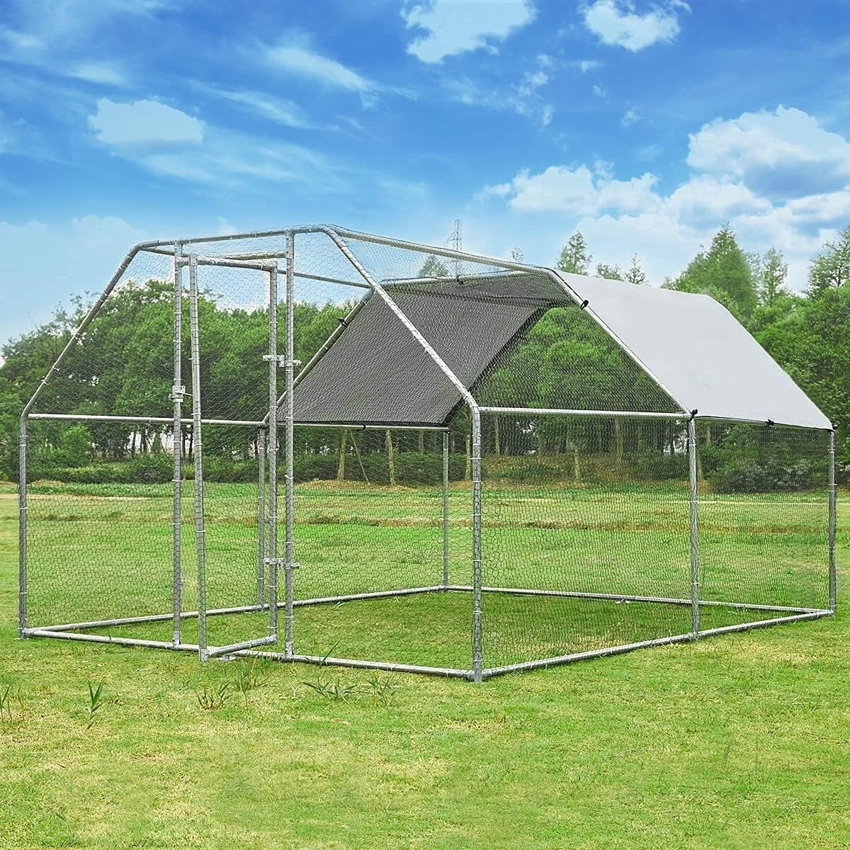 AECOJOY Large Metal Chicken Coop Run Walk-in Metal Chicken Cage