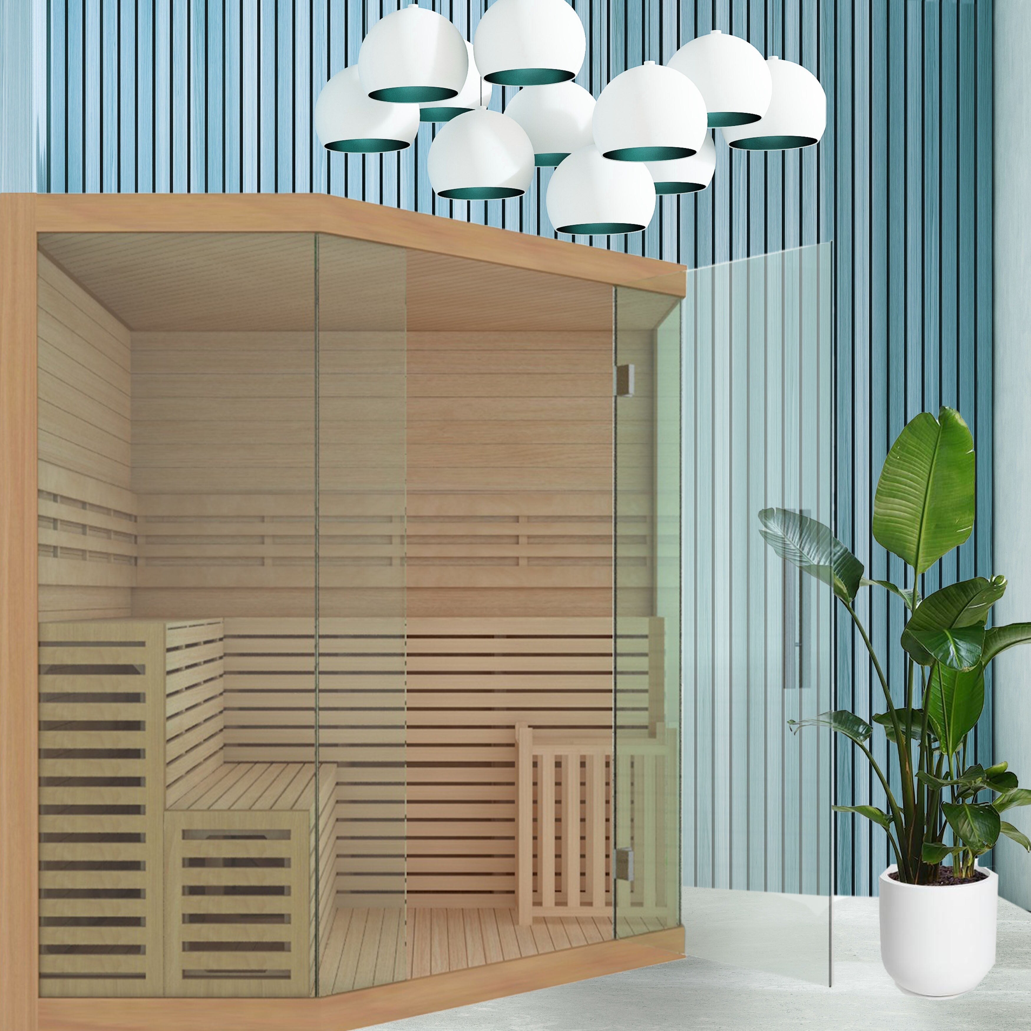 ALEKO 5-6 Person Wood Indoor Wet Dry Sauna with Electrical Heater - 75 x 75 x 83 inches