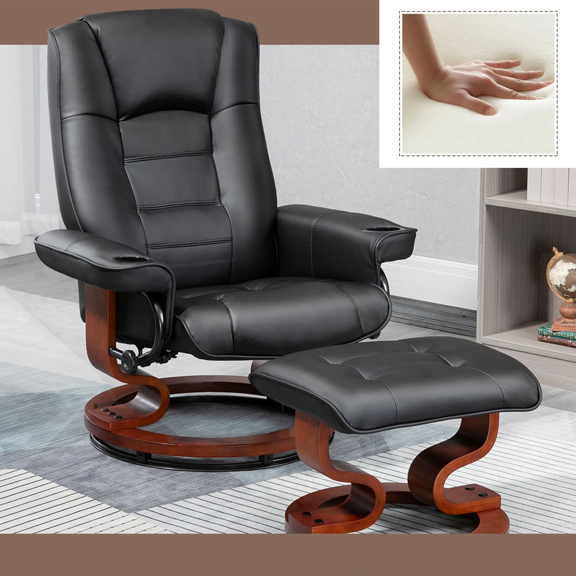 AVAWING Recliner Chair with Ottoman Swivel Design