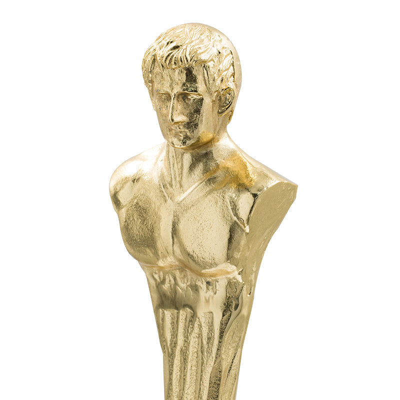 AB-Elongated Gold Roman Statue on White Marble Base