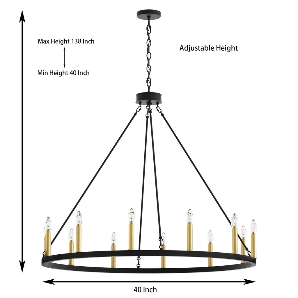 Acroma 12-light Farmhouse 40In Wagon Wheel Chandelier with UL - 40'' D x 138'' H