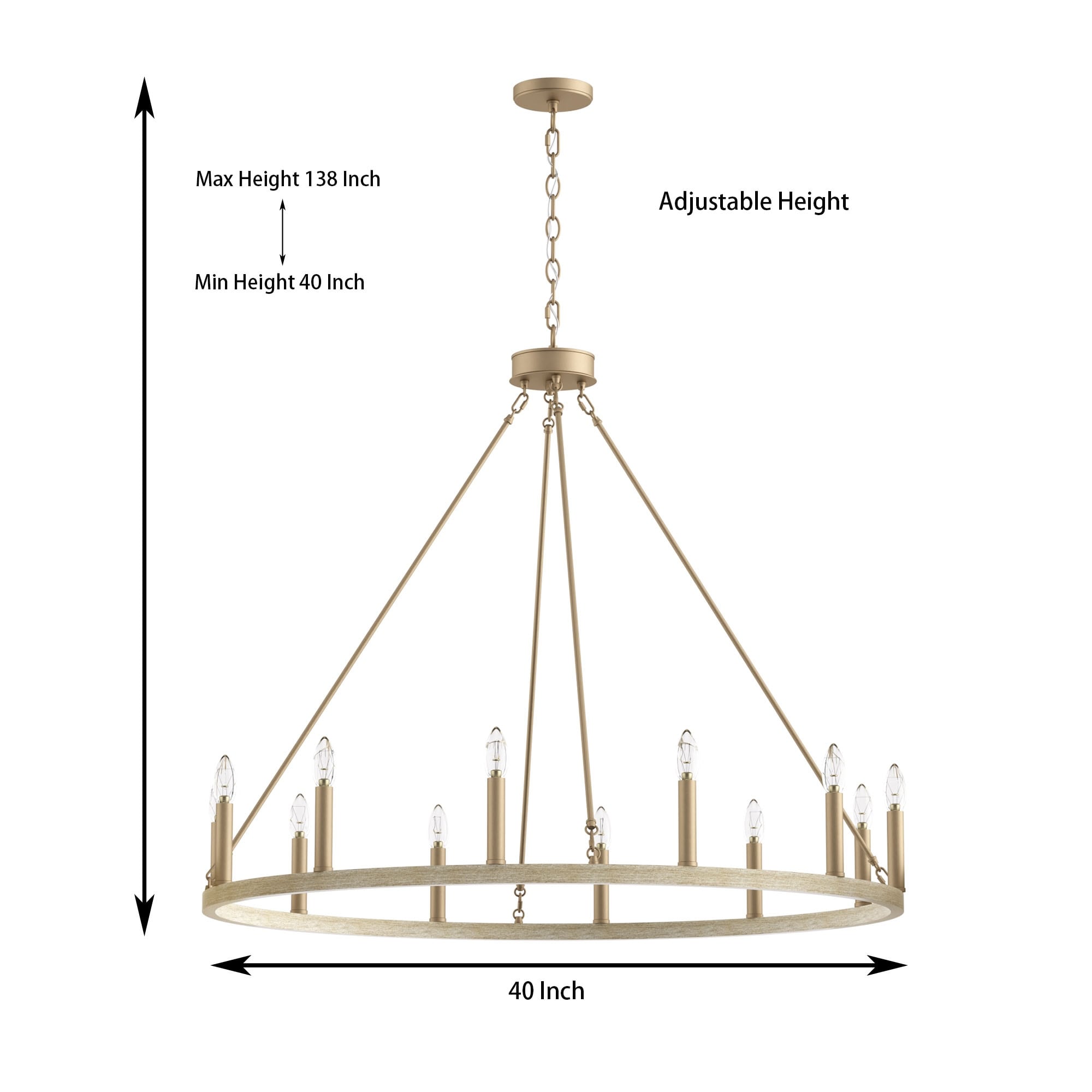 Acroma 12-light Farmhouse 40In Wagon Wheel Chandelier with UL - 40'' D x 138'' H