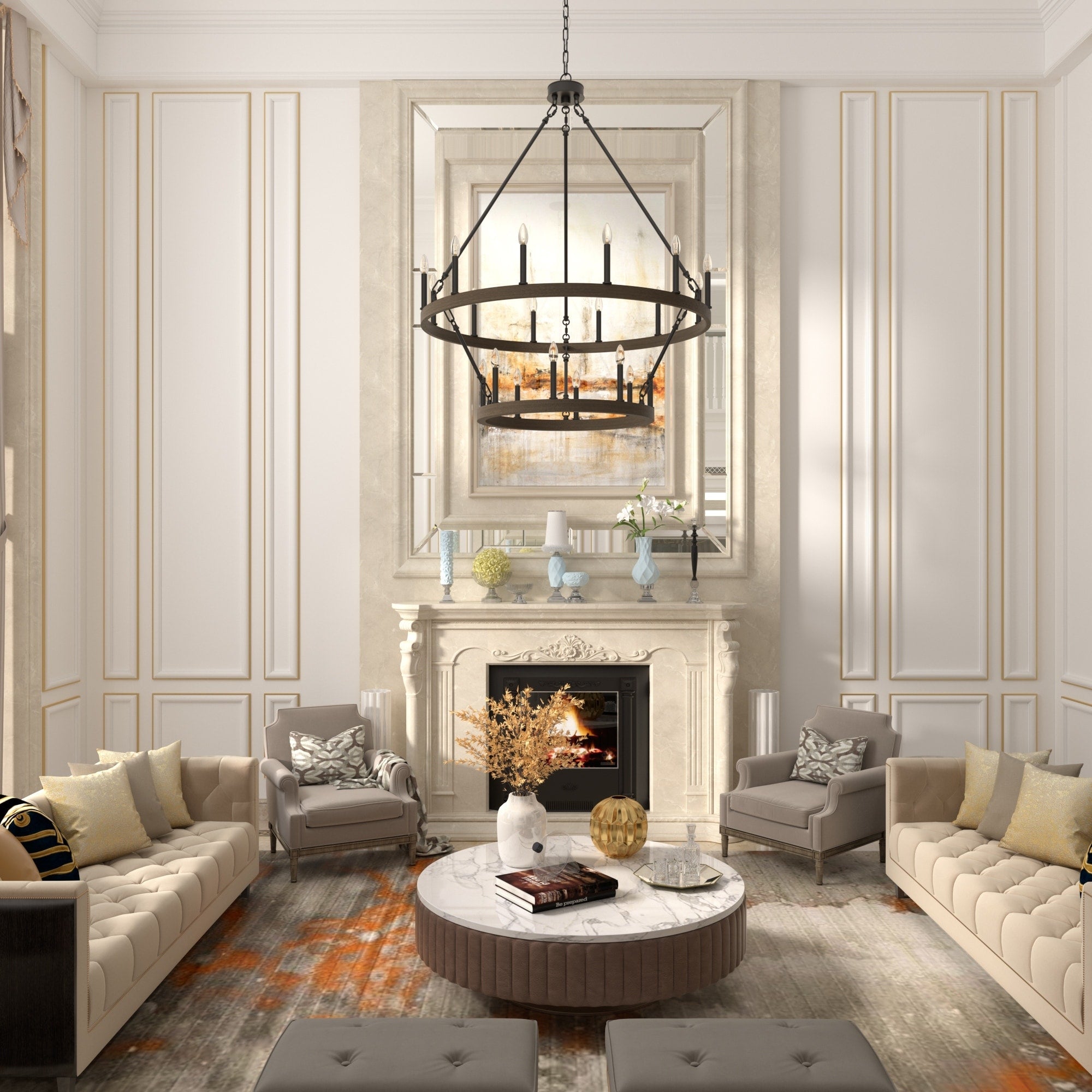 Acroma 20-light Modern Farmhouse 40In Round Wagon Wheel Chandelier with UL