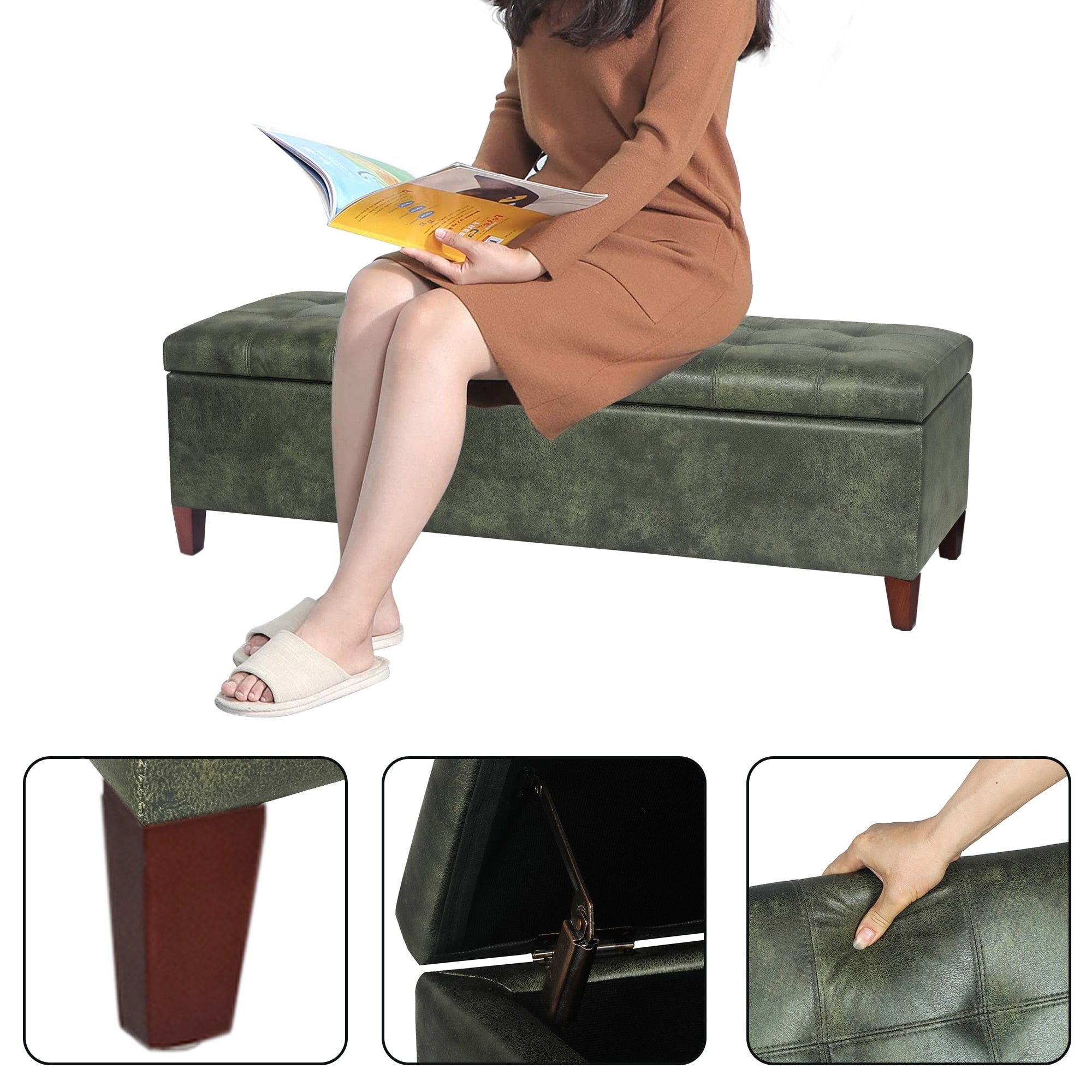 Adeco 50 Bonded Leather Storage Ottoman Bench